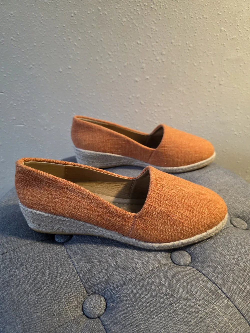 Coastal Lagenlook Women’s Orange Espadrille Wedge Slip-Ons Sz 41 8.5 To 9 US